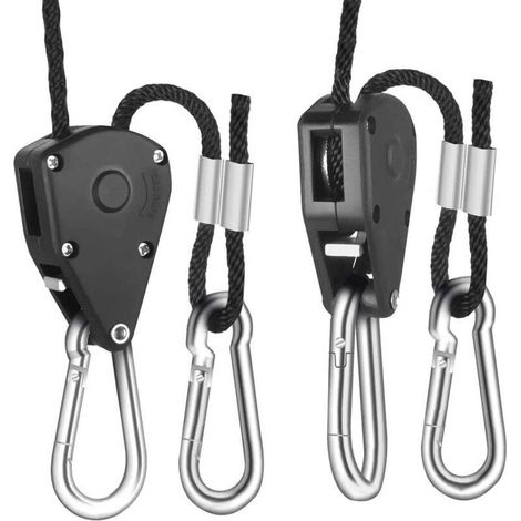 1 Paires Sangle à Cliquet Corde 1/8 Pouces Rope Ratchet Robuste Réglable pour Lampe à Suspension Growth, Capacité de 70 kg par Paire (1/4)