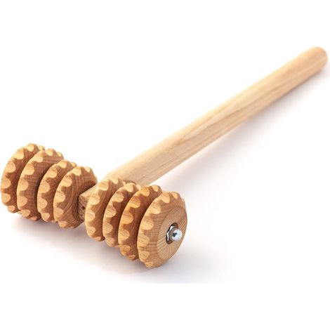 Accessoire de massage anti-cellulite - Rouleau de massage avec poignée, Appareil de maderothérapie en bois en forme de T, 34 x 11 cm
