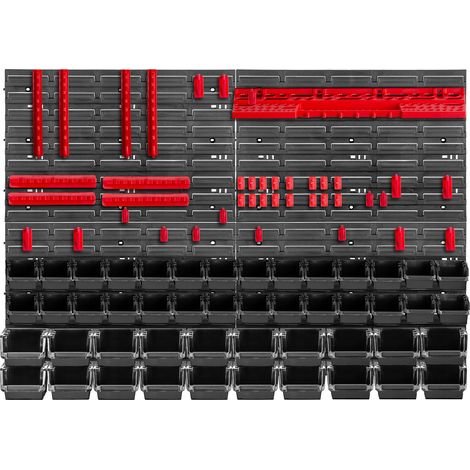 KADAX Werkstattwandregal, Wandplatten, 116 x 78 cm, Rot und Schwarz, 89 tlg.
