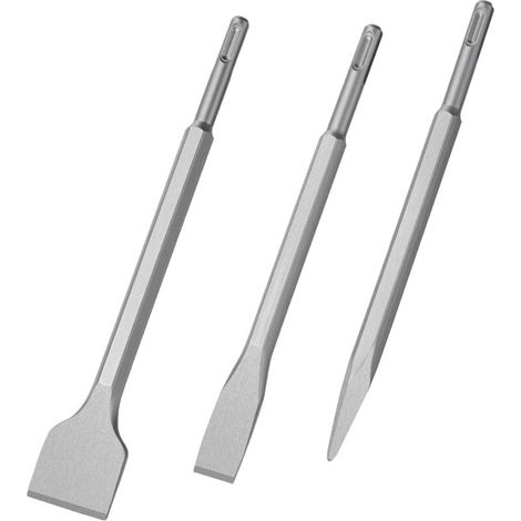Chisel set, 3-piece (wide chisel, flat chisel, pointed chisel) for light drills and impact drills – standard work in concrete, tiles and building blocks