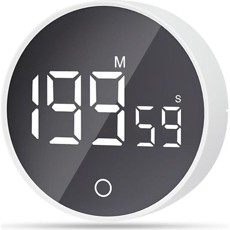 Horloge Minuterie visuelle magnétique, compte à rebours de 60 minutes avec 3 niveaux de volume, minuterie courte, grand écran LED - Blanc (1/5)