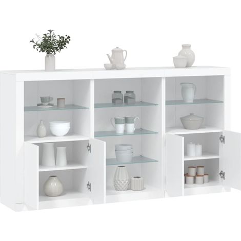 Sideboard mit LED-Leuchten Weiß 181,5x37x100 cm