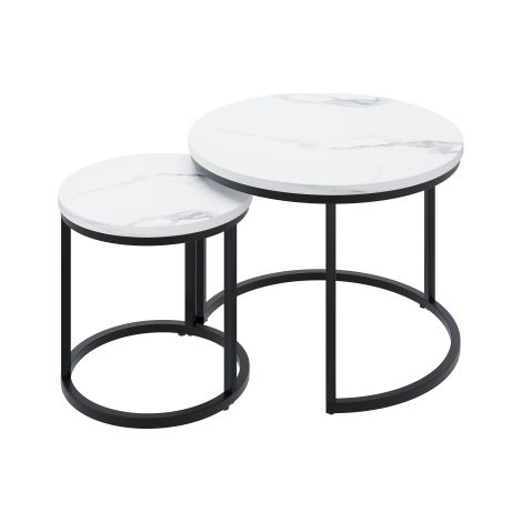 Table basse ronde gigogne 2 pièces blanc, cadre métal pour petit espace