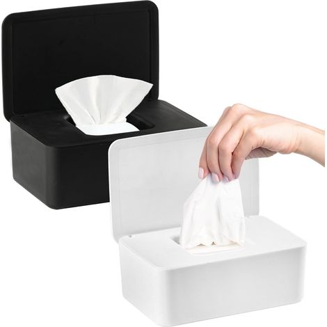 Aufbewahrungsbox mit großem Fassungsvermögen für Papierhandtücher (2er-Set), Behälter für Feuchttücher mit luftdichtem Deckel (weiß/schwarz) (1/5)
