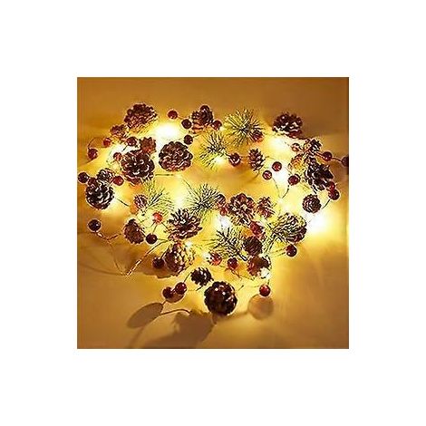 Weihnachtskranz mit Lichterkette, Preiselbeerkranz mit Tannenzapfen und Lichterkette, Tischkranz für den Kamin (1/5)