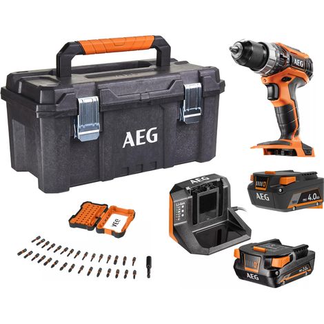 AEG – Perceuse-visseuse à percussion 18V – 2 batteries 4Ah et 2Ah – Couple 60Nm – Mandrin métallique 13mm – Coffret avec 31 embouts - BSB18C2X-X02TB