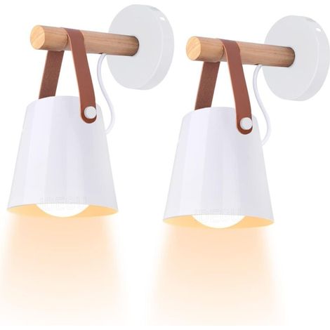 Set aus 2 minimalistischen Wandleuchten im Vintage-Stil für den Innenbereich, moderne E27-Wandleuchte mit Metallschirm und Holzsockel für Schlafzimmer, Büro, Flur (schwarz) - Crezuo