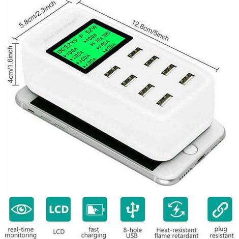 station de charge multiport USB avec hub, chargeur de téléphone portable à 8 ports et adaptateur secteur. (1/5)