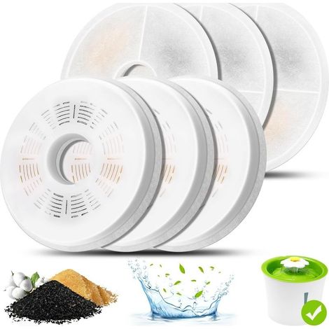 Cat Water Fountain Filter, Pack of 6 Triple Action Filters for Cat Water Fountains Compatible with 3L Pet Water Dispensers, Replacement Filter with Activated Carbon (1/5)