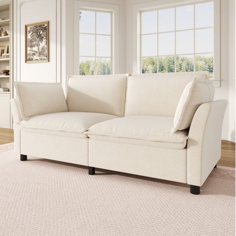 Canapé droit 155x81x87 cm en chenille beige, gain de place pour salon, FloraGrace (1/5)