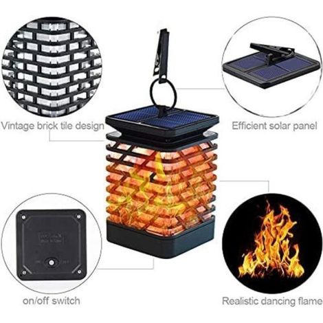 Lanterne Solaire - Effet Flamme - IP65 - Pour Jardin Cour Terrasse Fête - 9 x 9 x 14,5 cm - 12 LED - 8 à 10 h Autonomie (1/4)