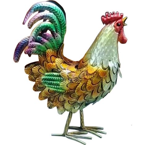 1 Sculpture de coq, Métal, Peinture antirouille, 32x12x40cm, Décoration jardin, Cour, Cuisine (1/5)
