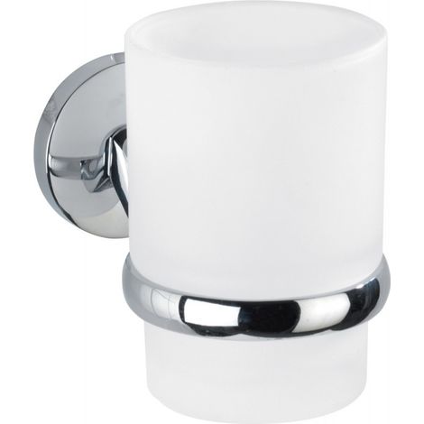 Wenko 22167100 Cuba - Bicchiere Porta Spazzolini, In Acciaio Inox E Vetro, 20 X 15 X 15 Cm, Colore: Argento/Bianco