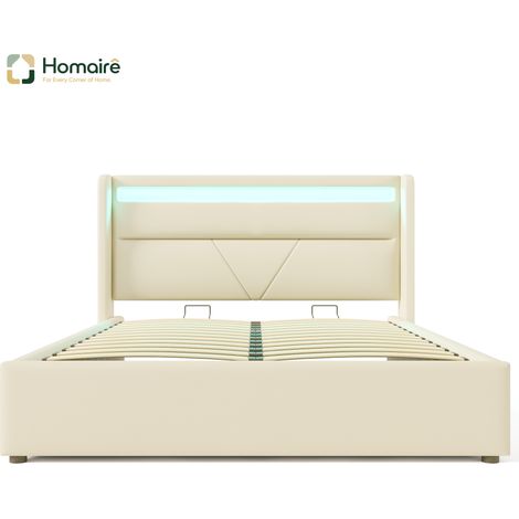 Cadre de lit blanc avec rangement en cuir 202 x 166 x 107,5 cm HOMAIRE (1/5)