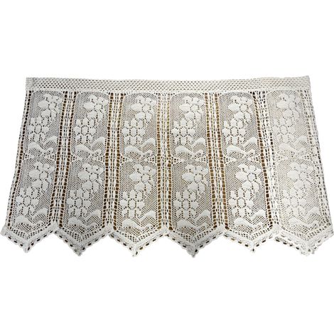 Rideau en dentelle de coton beige 60x200 cm, rideau au crochet beige (1/5)