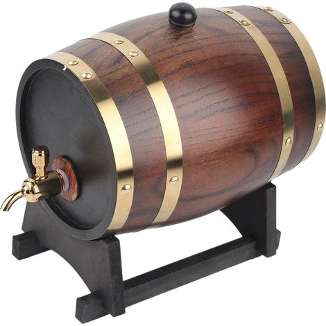 Tonnelet à Vin 3L Chêne Massif Robinet Inclus Rétro Noir Doublure Aluminium pour Brandy Whisky Maison Bar Restaurant (1/5)