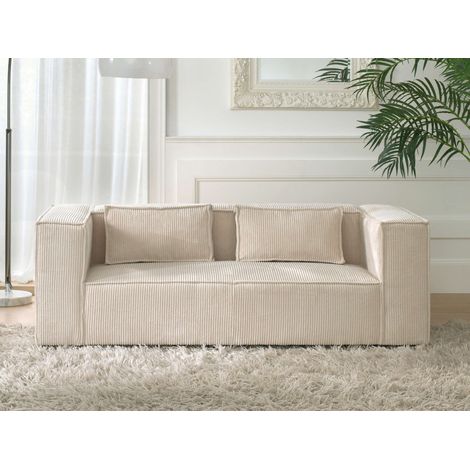 Lisa Design – Canapé droit 2 places en velours côtelé – Structure en bois massif FSC – Assise mousse haute densité – Style contemporain beige (1/5)