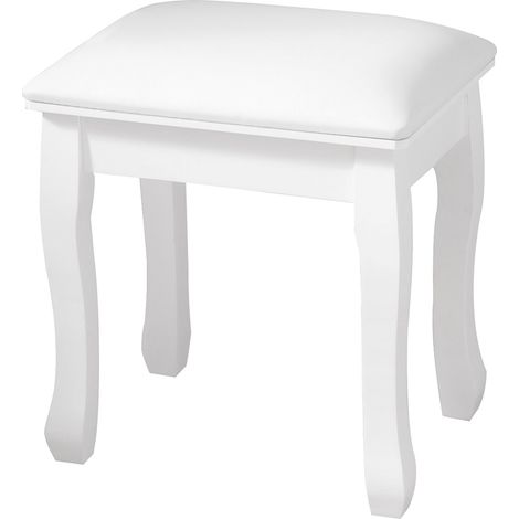 Sgabello da toeletta quadrato imbottito bianco in legno, 43 x 33 x 45 cm (1/5)
