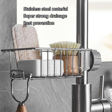 Lot de 2 Organiseur D'évier Inox Sans Perçage,Évier Cuisine Support,Brosse Éponge Organisateur,Organisateur Evier Cuisine,Support de Rangement Pour évier pour Salle de Bain/Cuisine. (1/4)