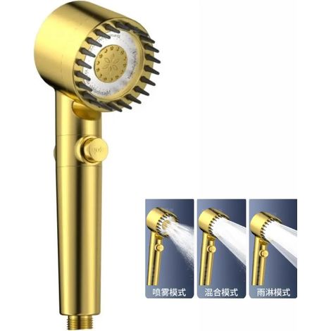 (Gold Shower E) Pommeau de douche doré amélioré à grand panneau et à débit important, multifonction et réglable, douchette à main haute pression et économique en eau (1/5)