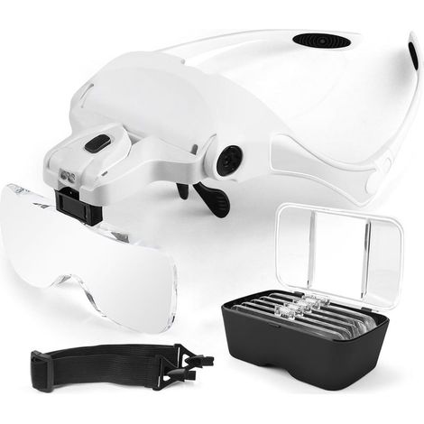 Lunette Loupe avec 2 LED Loupe Eclairante Frontale pour Lecture,Tous Les Travaux de récision,Réparations,Couture,Bijoux,Montres et Artisanat - 5 Lentilles Détachables (1.0X à 3.5X) (1/5)
