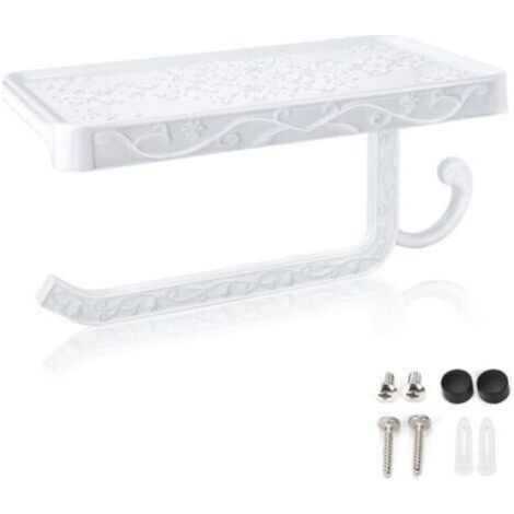 Wall Mounted Toilet Paper Holder, hicoosee Toilet Paper Holder with Storage Platform for Bathroom Toilet, White (1/5)