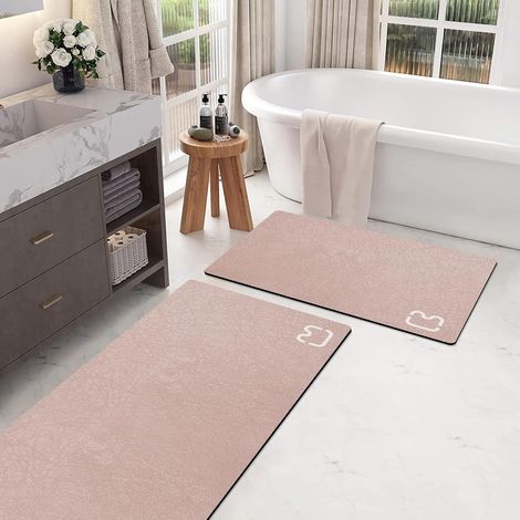 Lot de 2 Tapis de bain, Séchage rapide, Terre de diatomée, Antidérapant, Caoutchouc, Salle de bain, Cuisine (1/5)
