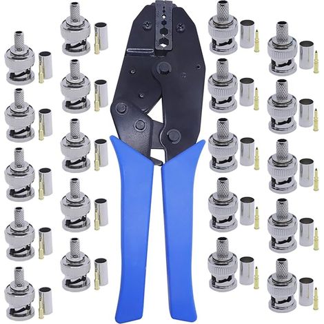 pince et 20pcs connecteurs mâles à sertir sur câble coaxial RG58 RG59 (1/5)