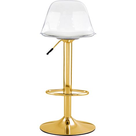 Lot de 2 tabourets de bar réglables avec dossier transparent et pieds métalliques dorés (1/5)