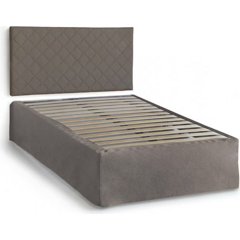 Talamo Italia - Letto piazza e mezza Anas, Set testata in ecopelle con rete ortopedica e mantovana, 100% Made in Italy, adatto a materasso da Cm 120x190, Tortora