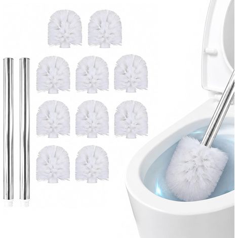 Set di 10 testine di spazzolino con 2 manici in acciaio inox, spazzolini per WC da 8 cm di diametro, spazzolino per WC per il bagno (1/5)