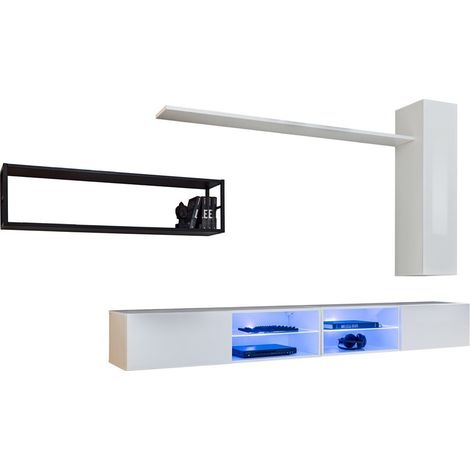 Ensemble meubles de salon industriel SWITCH M4 – Blanc – LED intégrées & système Push to Open