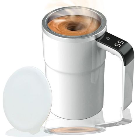 Tasse à café magnétique blanche à agitation automatique, rechargeable avec couvercle coulissant, tasse à mélange magnétique automatique, tasse à mélange magnétique électrique pour café, thé et (1/5)