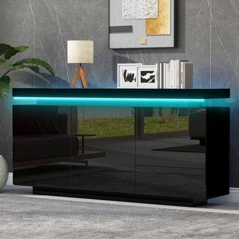 Buffet Meuble de Rangement Bahut Noir Panneau de particules agglomérées 140x38x72 cm (1/5)