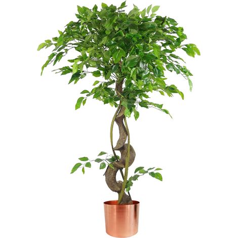 120cm Twisted Trunk Artificial Japanese Fruticosa Style Ficus Tree Copper Planter