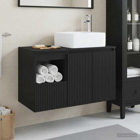 vidaXL Bathroom Furniture Set 2 pcs Black Engineered Wood (1/5)