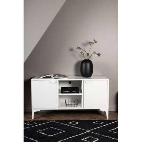 Piring table TV 2 portes 1 tablette blanc.