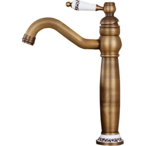 Single Hole Brass Sink Faucets, Tall Sink Taps, Kitchen, Bathroom, Antique Brass (1/5)