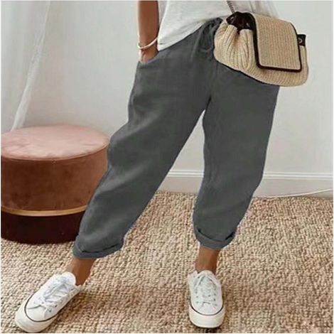 Pantalon femme lin léger, coupe large palazzo, taille élastique à cordon, tenue décontractée d'été, pantalon yoga fluide, confortable pour maison.