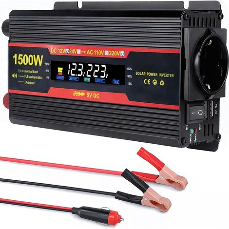 1500W Onduleur 12V 220V Transformateur Allume Cigare Convertisseur 2X USB, 1X Prise Secteur Et Port Convertisseur pour Voitures, VéHicules, Caravanes, Camions, Camping Car, Voyage, Camions (1/5)