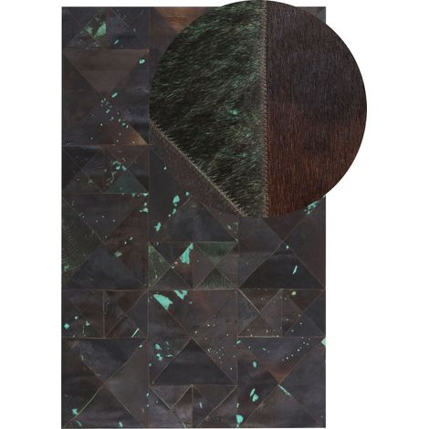 Tappeto in pelle nero / turchese 140 x 200 cm Atalan