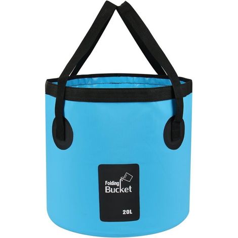Seau pliable, seau portable pliable de 20 L, seau de lavage de voiture, adapté au camping, à la randonnée, à la pêche et aux voyages, bleu (1/5)