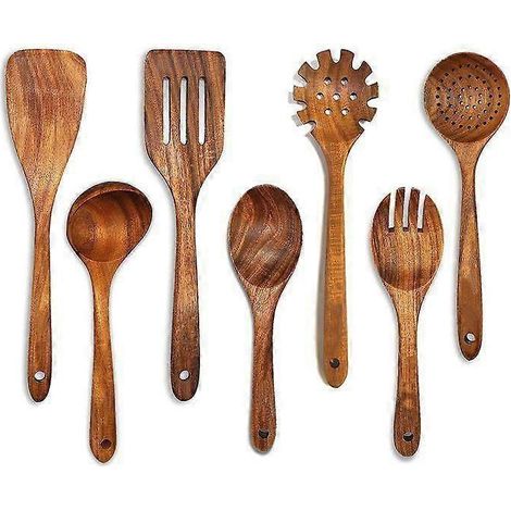 Cuillère à pâtes en bois avec dents, fourchette à spaghetti, pince, fourchettes à pâtes de 32 cm, ustensiles de service, cuillères à spaghetti en bois d'acacia (1/5)