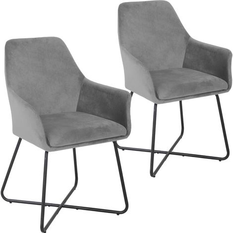 SVITA JOSIE Dining 2er Set Esszimmerstuhl Sessel Polsterstuhl Stoff Hellgrau (1/5)
