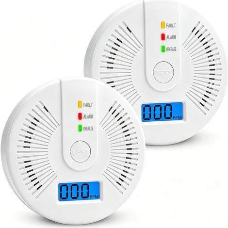 Lot de 2 détecteurs monoxyde carbone – Écran digital – Piles AA (non fournies) – Protection domicile