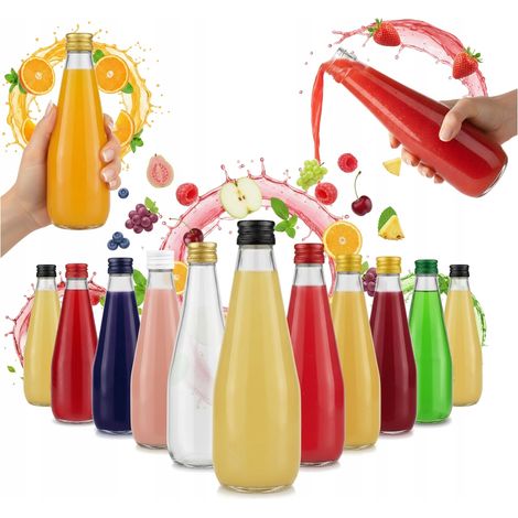 50 Glas-Tropfflaschen 330 ml + Verschluss für Saft, Sirup und Fruchtsaft (1/5)