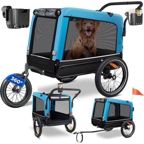 KESSER® Hundeanhänger Boxer 3-in-1 Hundebuggy & Jogger Fahrradanhänger groß ca. 240 Liter Volumen gefedert Material: 600D Oxford Canvas Blau