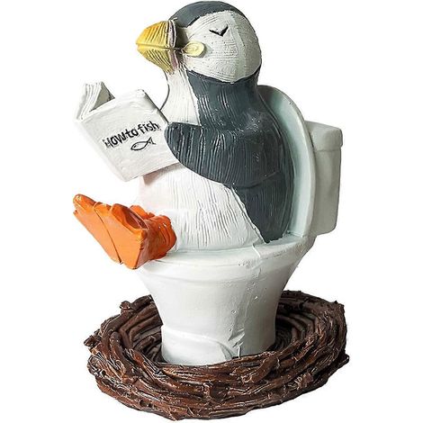 Witziger Pinguin liest ein Buch auf der Toilette (Kunstharzfigur) (1/5)