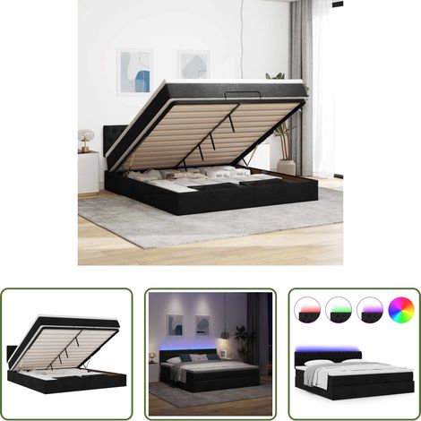 Matratze - Ottoman-Bett mit Matratze & LEDs Schwarz 160x200 cm Stoff (1/5)