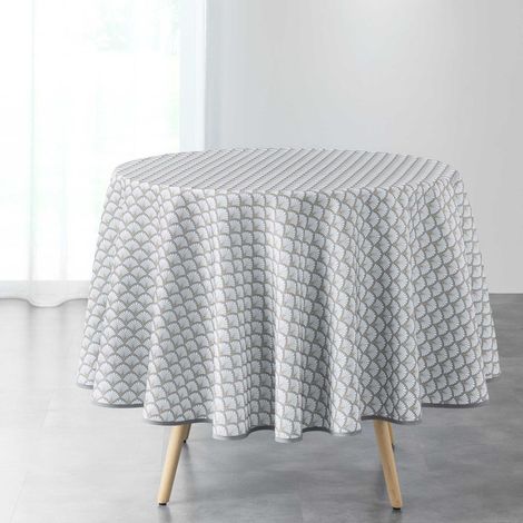Nappe Ronde Imprimée "Artchic" 180cm Blanc
